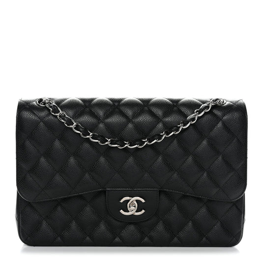 Caviar Quilted Jumbo Double Flap Black