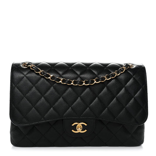 Caviar Quilted Jumbo Double Flap Black