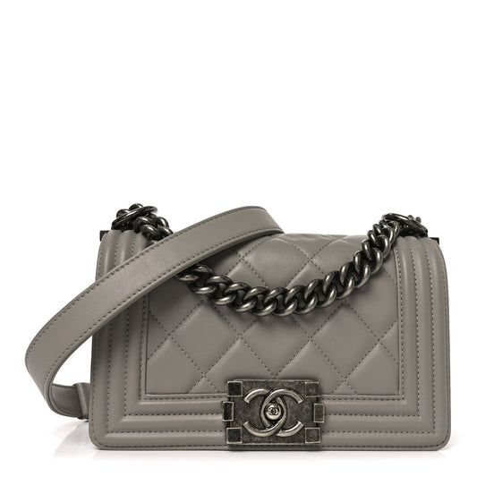 Calfskin Quilted Small Boy Flap Grey