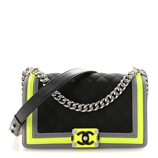 Canvas Quilted Medium Fluo Boy Flap Black Grey Yellow