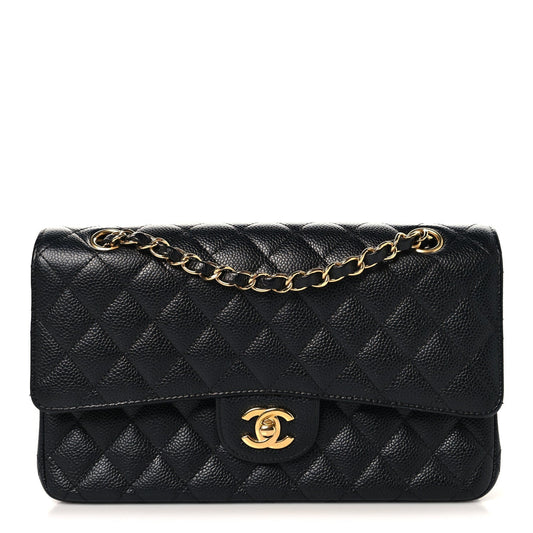 Caviar Quilted Medium Double Flap Black