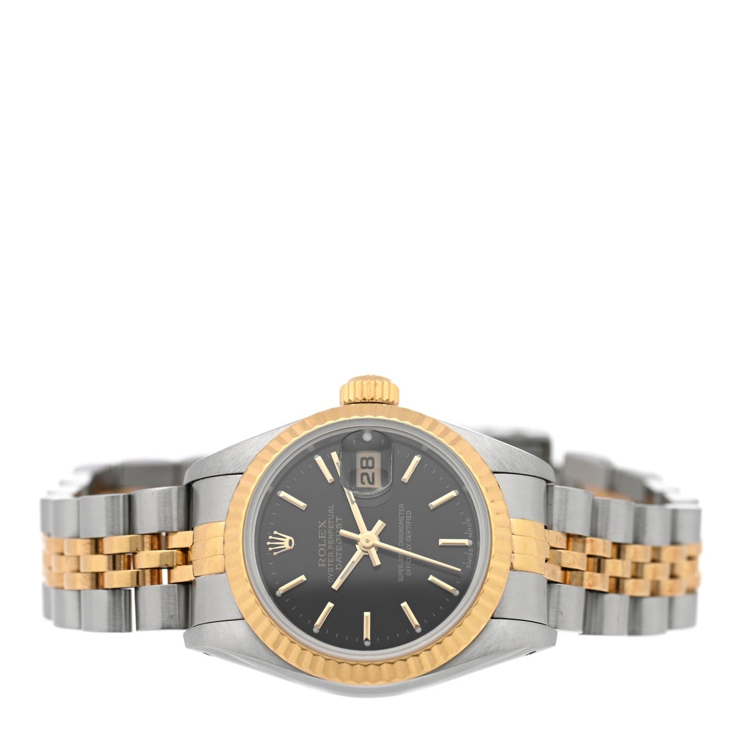 Stainless Steel 18K Yellow Gold 26mm Oyster Perpetual Datejust Watch Black 69173