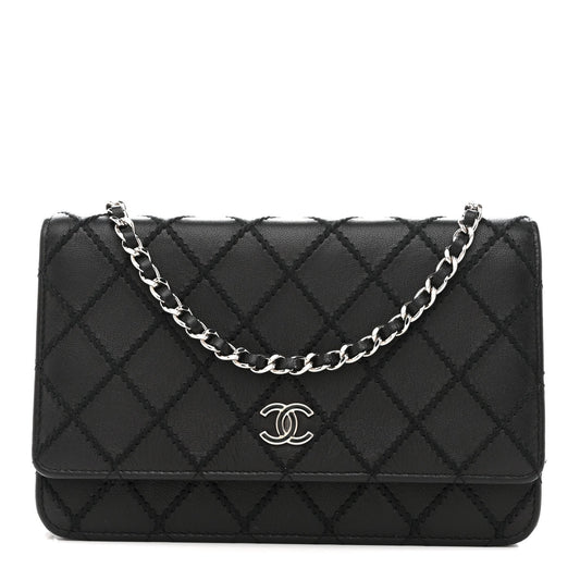 Calfskin Whipstitch Wallet On Chain WOC Black