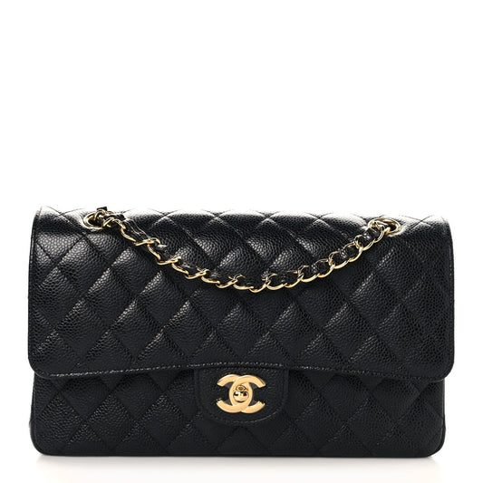 Caviar Quilted Medium Double Flap Black