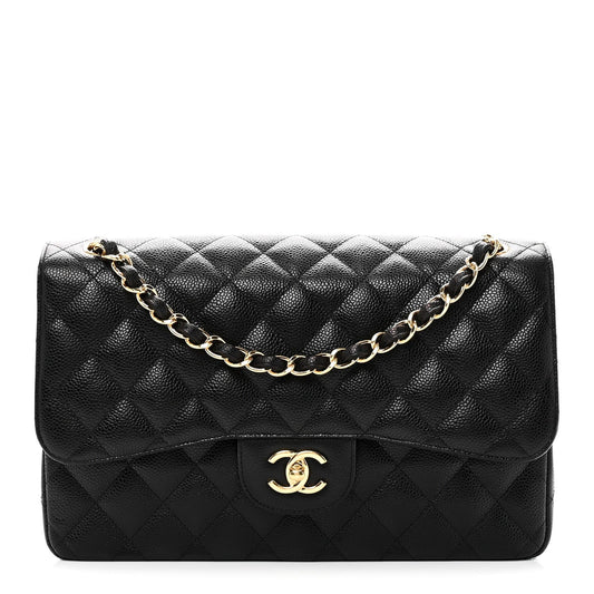 Caviar Quilted Jumbo Double Flap Black