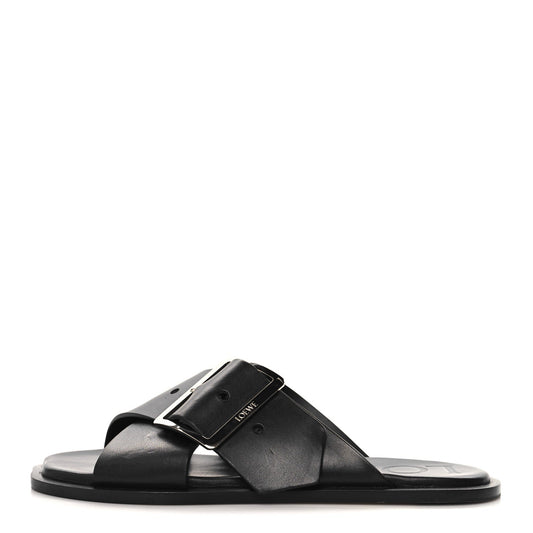 Calfskin Petal Belt Flat Sandal 36 Black