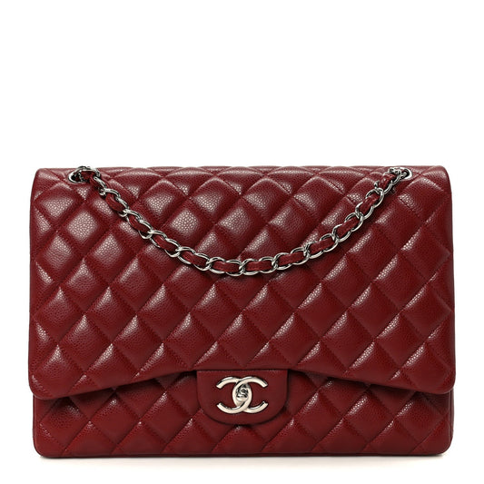 Caviar Quilted Maxi Double Flap Dark Red