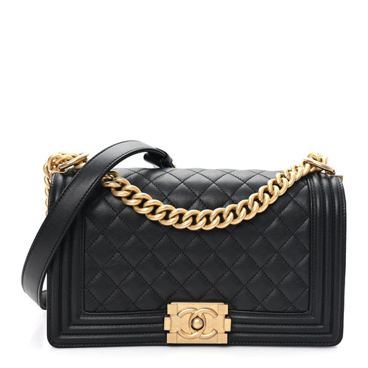 Calfskin Quilted Medium Boy Flap Black