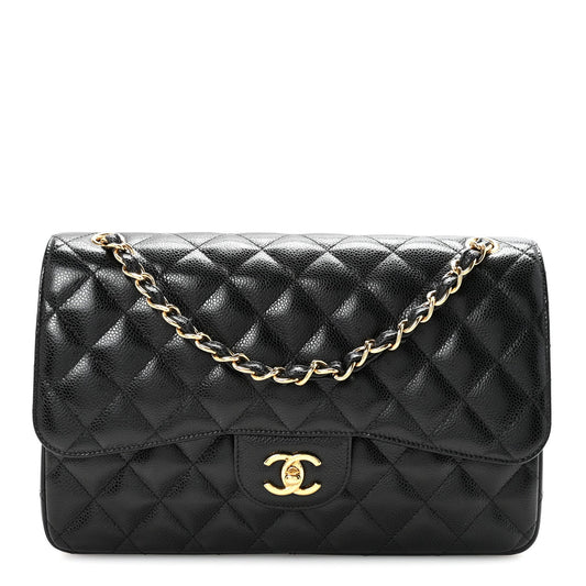 Caviar Quilted Jumbo Double Flap Black