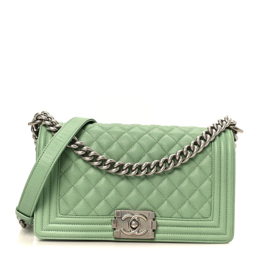 Caviar Quilted Medium Boy Flap Green