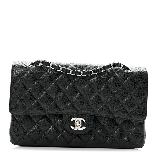 Caviar Quilted Medium Double Flap Black
