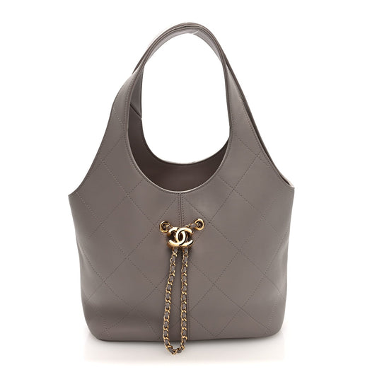 Calfskin Quilted Shopping Bag Dark Grey