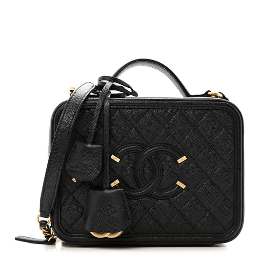 Caviar Quilted Medium CC Filigree Vanity Case Black