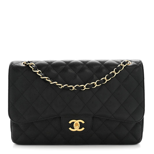Caviar Quilted Jumbo Double Flap Black