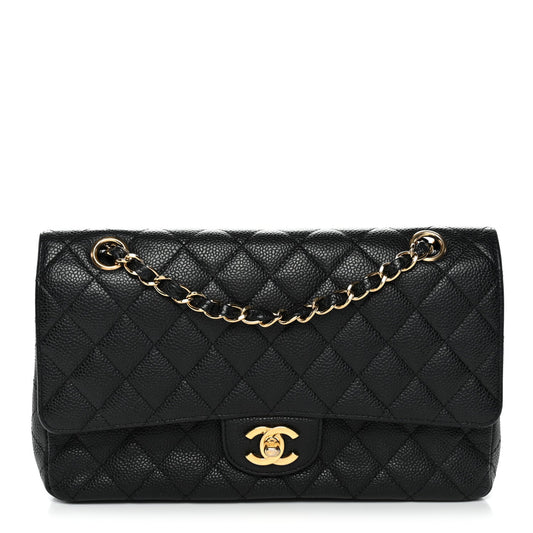 Caviar Quilted Medium Double Flap Black