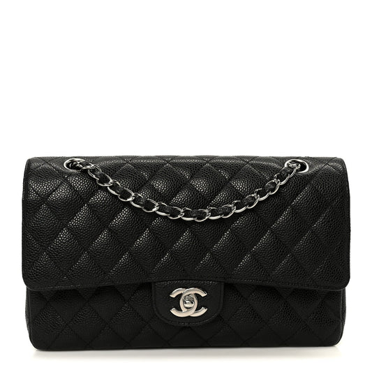 Caviar Quilted Medium Double Flap Black