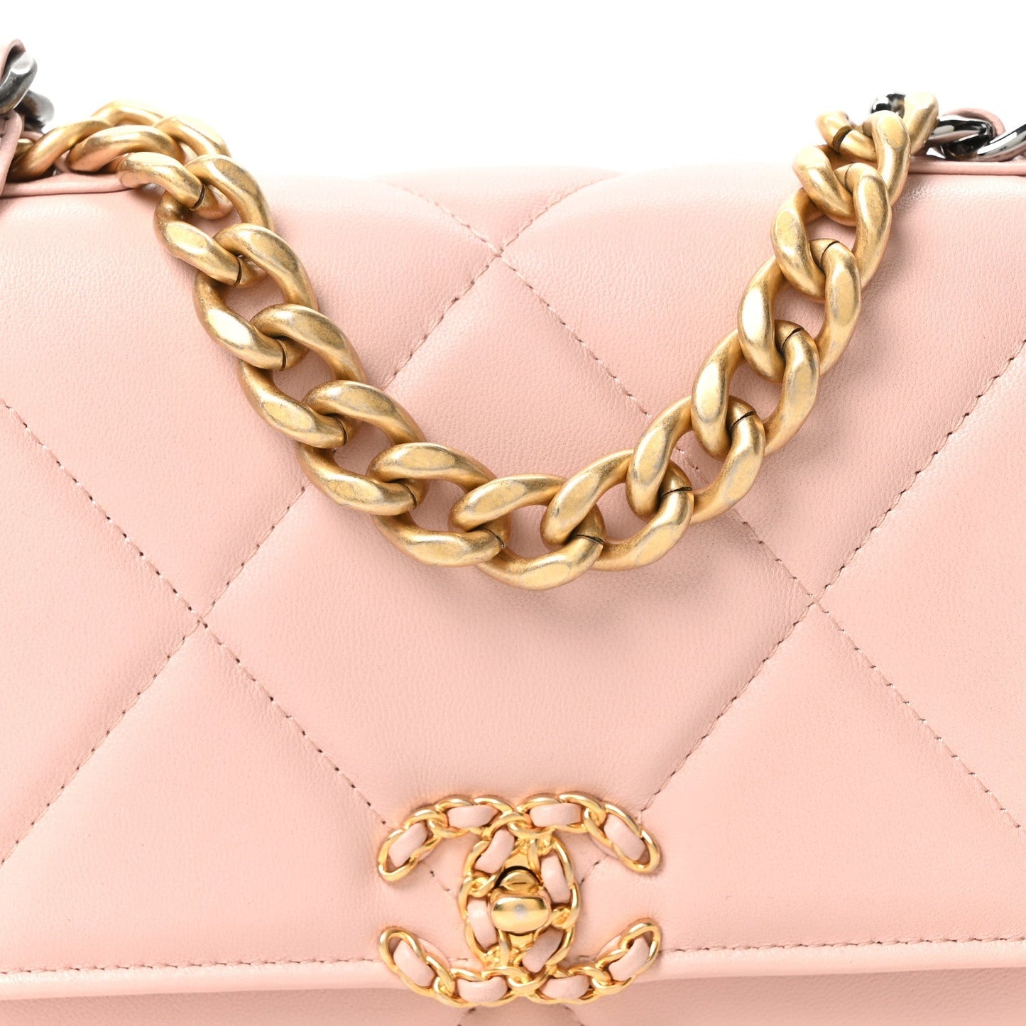 Lambskin Quilted Chanel 19 Wallet On Chain WOC Light Pink