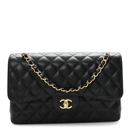 Caviar Quilted Jumbo Double Flap Black