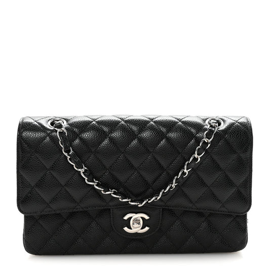 Caviar Quilted Medium Double Flap Black