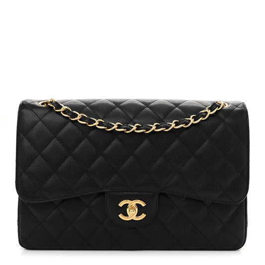 Caviar Quilted Jumbo Double Flap Black