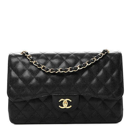 Caviar Quilted Jumbo Double Flap Black