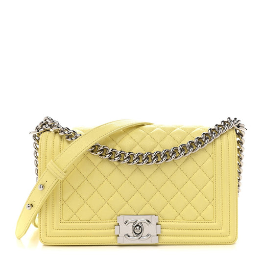 Caviar Quilted Medium Boy Flap Yellow