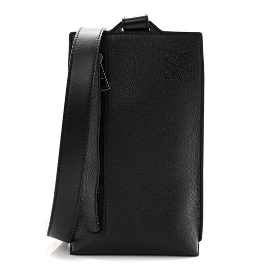 Soft Grained Calfskin Vertical T-Pocket Crossbody Bag Black