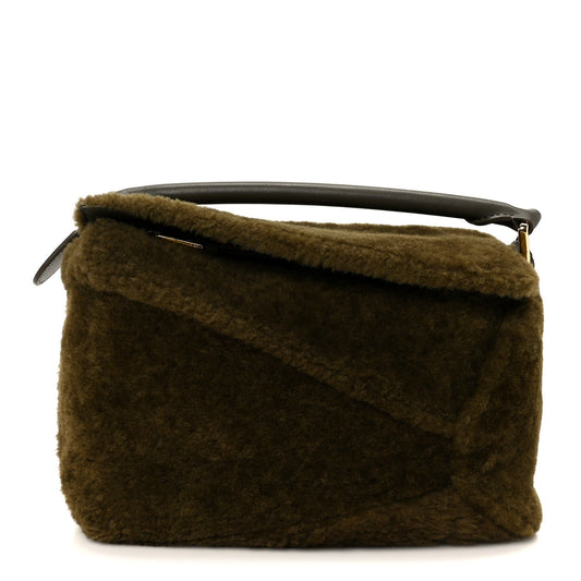 Shearling Small Puzzle Edge Bag Dark Khaki