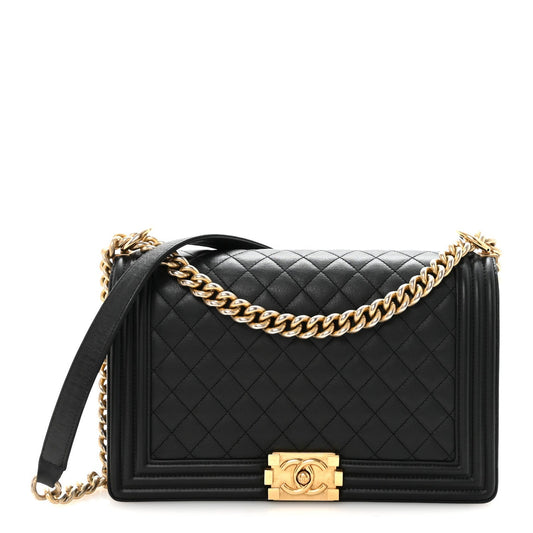 Calfskin Quilted New Medium Boy Flap Black