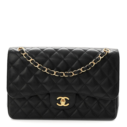 Caviar Quilted Jumbo Double Flap Black