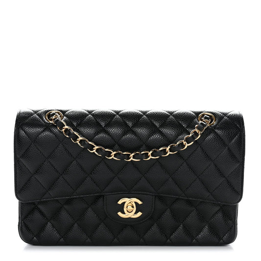 Caviar Quilted Medium Double Flap Black