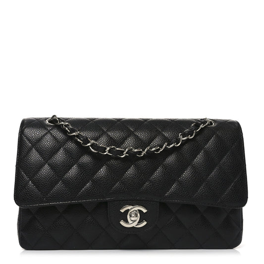 Caviar Quilted Medium Double Flap Black