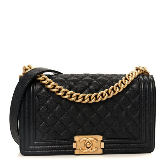 Caviar Quilted Medium Boy Flap Navy
