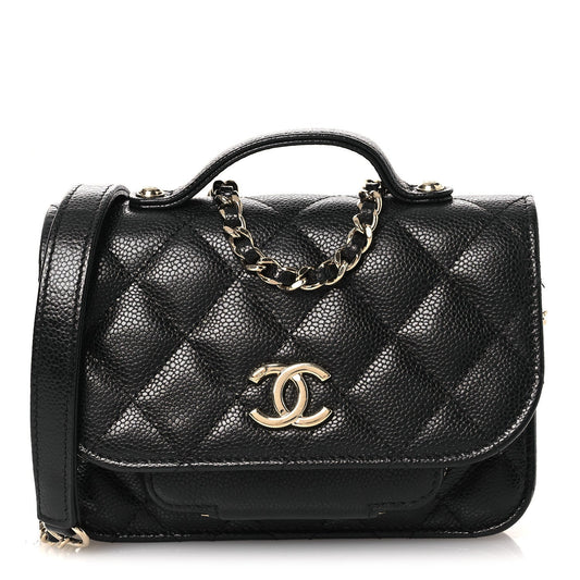 Caviar Quilted Business Affinity Clutch With Chain Black