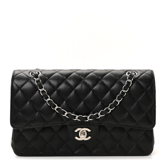 Caviar Quilted Medium Double Flap Black
