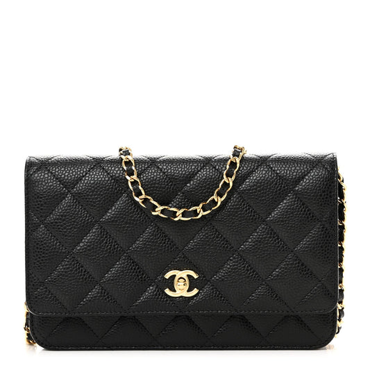 Caviar Quilted CC Turnlock Wallet On Chain WOC Black