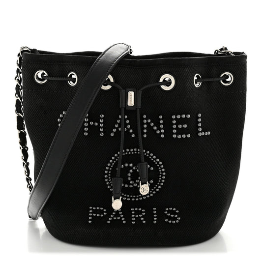 Canvas Deauville Drawstring Bucket Bag Black