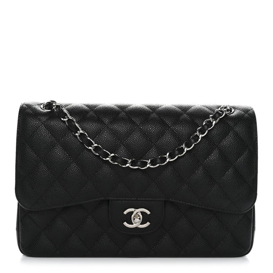 Caviar Quilted Jumbo Double Flap Black