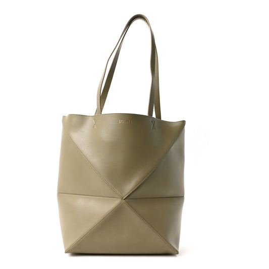 Shiny Calfskin Medium Puzzle Fold Tote Dark Khaki