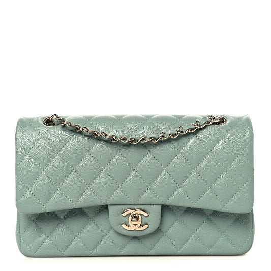 Caviar Quilted Medium Double Flap Dark Green