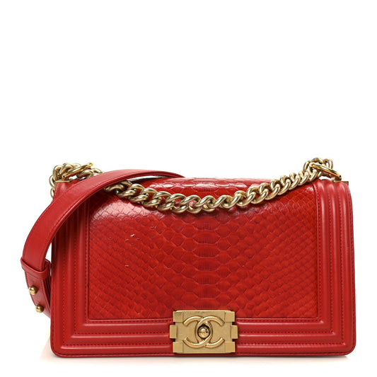 Snakeskin Medium Boy Flap Red