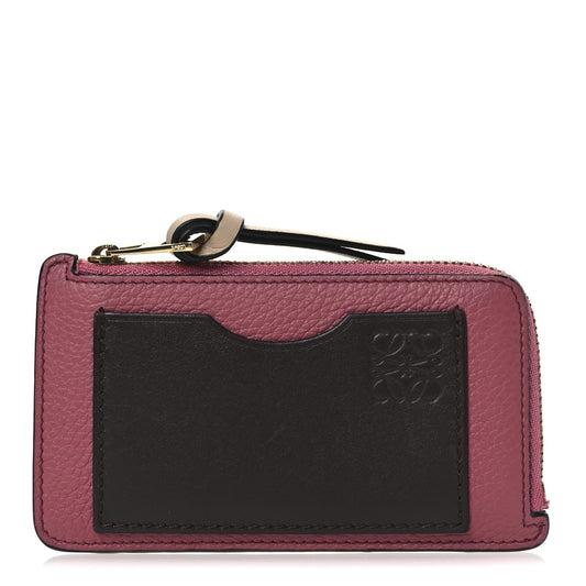 Soft Grained Calfskin Coin Card Holder Plumrose Ebony