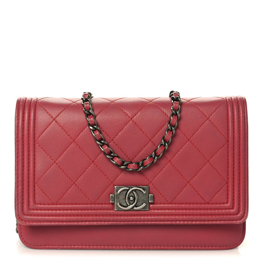 Calfskin Quilted Boy Wallet On Chain WOC Pink