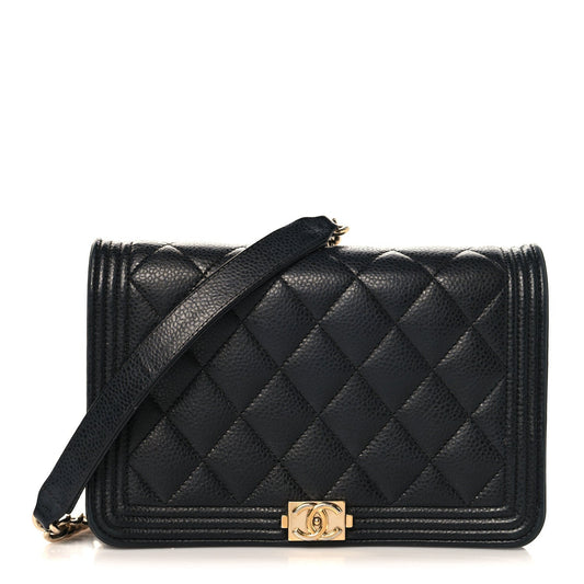 Caviar Quilted Boy Wallet On Chain WOC Black