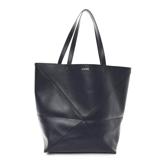 Shiny Calfskin Large Puzzle Fold Tote Abyss Blue