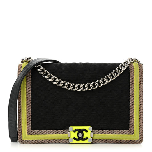 Canvas Quilted New Medium Fluo Boy Flap Black Grey Yellow