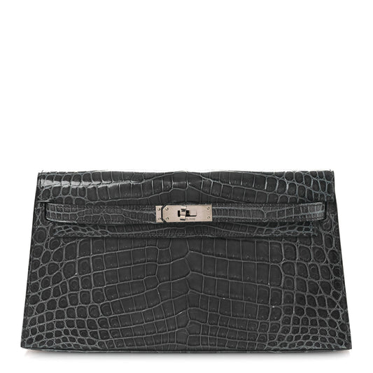 Shiny Niloticus Crocodile Kelly Elan Pochette Bleu Tempete