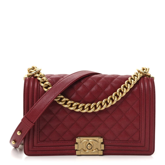 Caviar Quilted Medium Boy Flap Burgundy