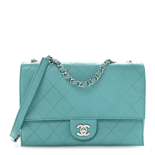 Calfskin Stitched Double Flap Bag Turquoise