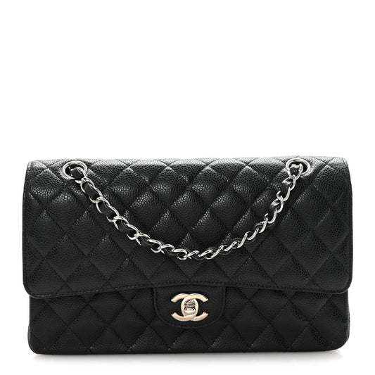 Caviar Quilted Medium Double Flap Black